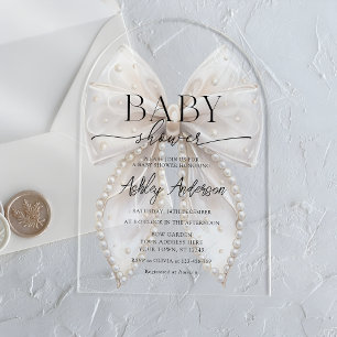 Elegante witte Pearl Bow Baby shower Acryl Uitnodigingen