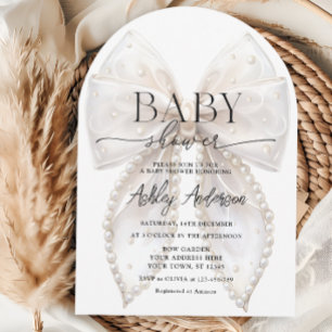 Elegante witte Pearl Bow Baby shower Kaart