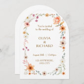 Elegante Witte & Perzik Bloemen Huwelijksuitnodigi Kaart (Voorkant / Achterkant)