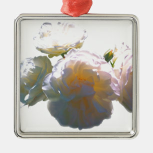 Elegante witte perzik sinaasappel blush rozen metalen ornament