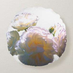 Elegante witte perzik sinaasappel blush rozen rond kussen