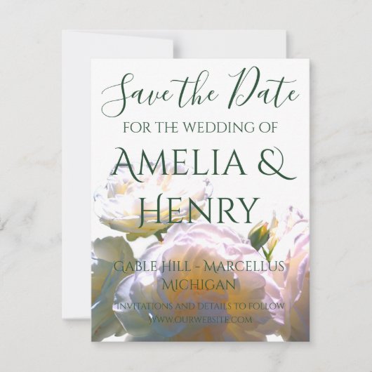 Elegante witte perzik sinaasappel blush rozen save the date (Voorkant)