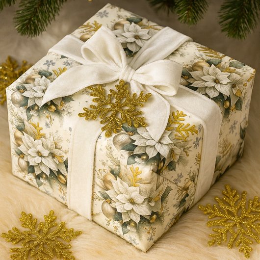 Elegante witte poinsettia kerst cadeaupapier