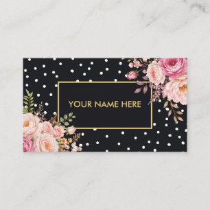 Elegante witte polka met gouden frame & rozen visitekaartje