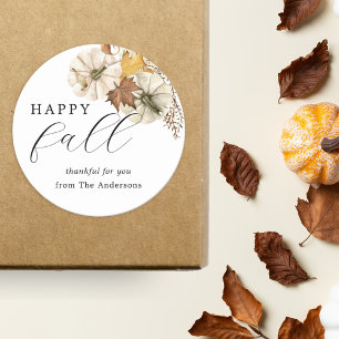 Elegante Witte Pompoenen Gelukkig Herfst Thanksgiv Ronde Sticker