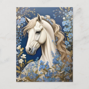 Elegante witte Pony en vergeet-me-nots Briefkaart