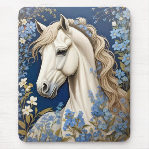 Elegante witte Pony en vergeet-me-nots Muismat