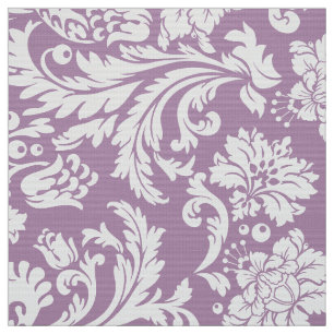 Elegante witte & pruim Paarse bloemdamast Stof