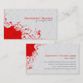 Elegante witte & rode bloemdamast visitekaartje (Voorkant / Achterkant)