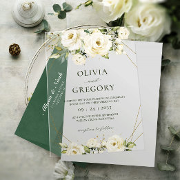 Elegante witte roos acryl bruiloft uitnodiging uitnodigingen