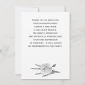 Elegante witte roos begrafenissympathie bedankkaart (Achterkant)