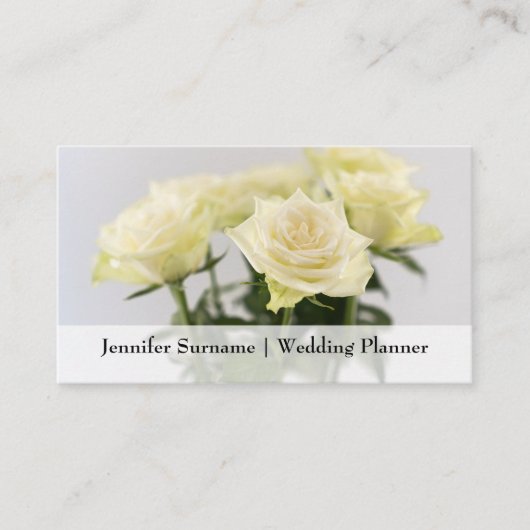 Elegante Witte Rose Bloemen Klassieke Wedding Plan Visitekaartje (Voorkant)