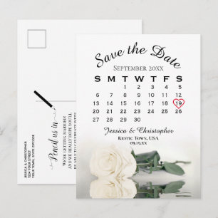 Elegante Witte Rose Trouwkalender Save the Date Aankondigingskaart