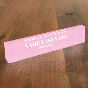 Elegante witte & roze aangepaste naam Bureaunaambo Naambordje