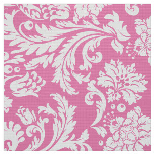 Elegante Witte & Roze Bloemen Damasks Stof