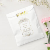 Elegante witte roze bloemen gouden lijst bruiloft bedankzakje (Gezegeld)