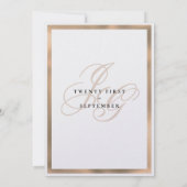 Elegante witte roze gouden monogram initiaal trouw kaart (Achterkant)