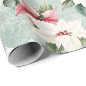 Elegante witte roze kerstpuntjes cadeaupapier (Rol Hoek)