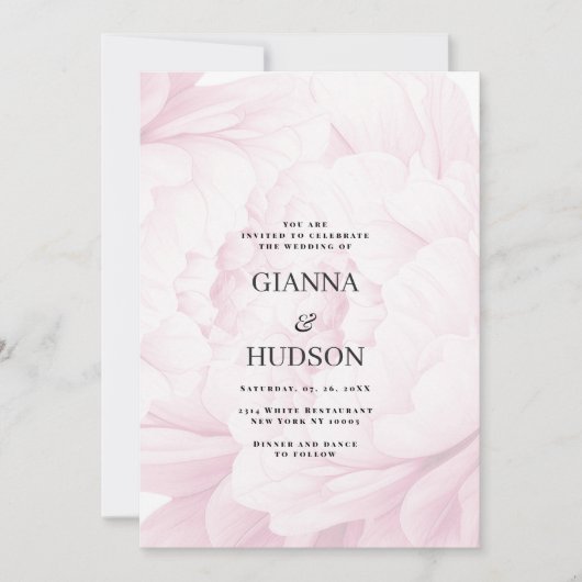 Elegante witte roze pioen waterverf bloemenbruilof kaart (Voorkant)