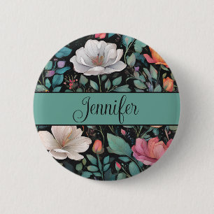 Elegante witte roze roos gepersonaliseerd ronde button 5,7 cm