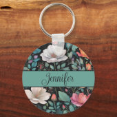 Elegante witte roze roos gepersonaliseerd sleutelhanger (Voorkant)