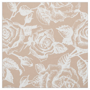 Elegante witte Rozen aangepaste tan achtergrond Stof