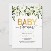 Elegante witte rozen Baby shower uitnodiging (Voorkant)
