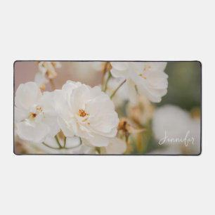 Elegante witte rozen bloem foto met aangepaste naa bureaumat