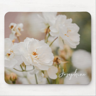 Elegante witte rozen bloem foto met aangepaste naa muismat