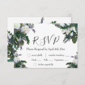 Elegante witte rozen bloemenlavendelgroen RSVP (Voorkant / Achterkant)