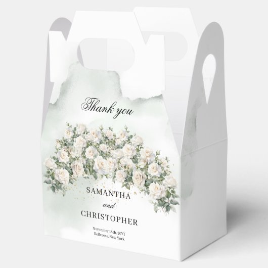 Elegante witte rozen bloementuin groen bruiloft bedankdoosjes (Geopend)