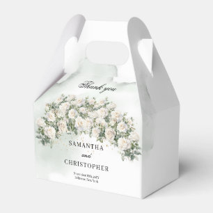 Elegante witte rozen bloementuin groen bruiloft bedankdoosjes