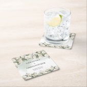 Elegante witte rozen bloementuin groen bruiloft vierkante kartonnen onderzetter (Insitu)