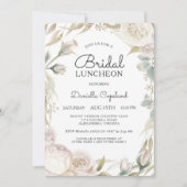 Elegante witte rozen bruids lunch uitnodiging (Voorkant)