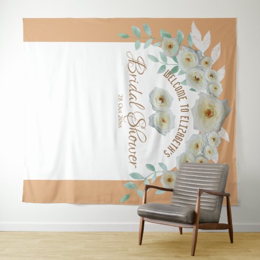 Elegante witte rozen bruidsshower script bloem wandkleed (In Situ (horizontaal))