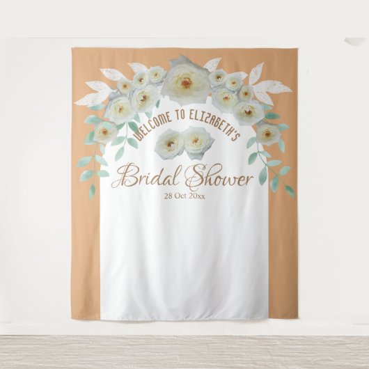 Elegante witte rozen bruidsshower script bloem wandkleed (Voorkant)