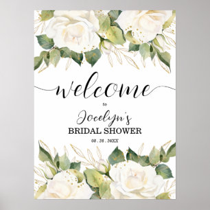 Elegante Witte Rozen Bruiloft Feest Welkom Poster