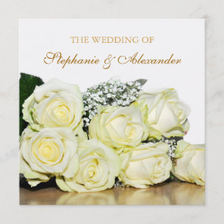 Elegante witte rozen bruiloft uitnodiging