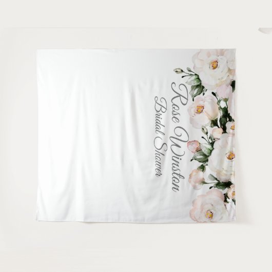 Elegante witte rozen bruiloftsshower achtergrond wandkleed (Voorkant (horizontaal))