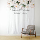 Elegante witte rozen bruiloftsshower achtergrond wandkleed (In situ)