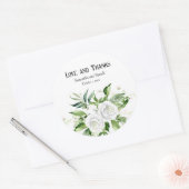 Elegante witte rozen en baby's adem bruiloft ronde sticker (Envelop)