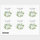 Elegante witte rozen en baby's adem bruiloft ronde sticker (Vel)