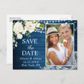 Elegante witte rozen en kanten rustieke Save the D Briefkaart (Voorkant / Achterkant)