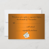 Elegante Witte Rozen en Metallic Sinaasappel Bruil RSVP Kaartje (Achterkant)