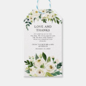 Elegante witte rozen groen bruiloft dank u cadeaulabel (Voorkant)