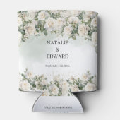 Elegante witte rozen groen en gouden bruiloft blikjeskoeler (Achterkant)