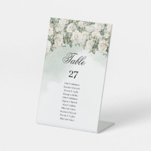 Elegante witte rozen groen en gouden bruiloft reclamebord met voetstuk
