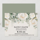 Elegante witte rozen groen wedding save the date (Voorkant / Achterkant)