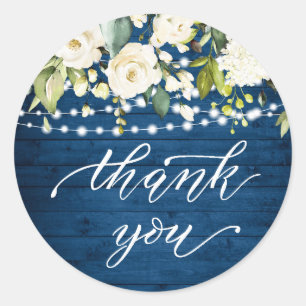 Elegante witte rozen kant rustiek hout dank u ronde sticker
