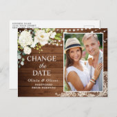 Elegante witte rozen kant rustieke bruiloft uitges briefkaart (Voorkant / Achterkant)